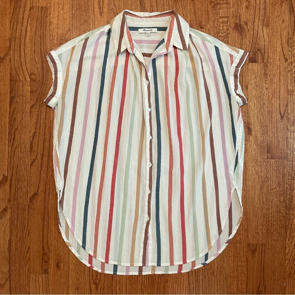 Madewell Gauze Central Tunic Shirt in Rainbow Stripe size XXS - Picture 5 of 14